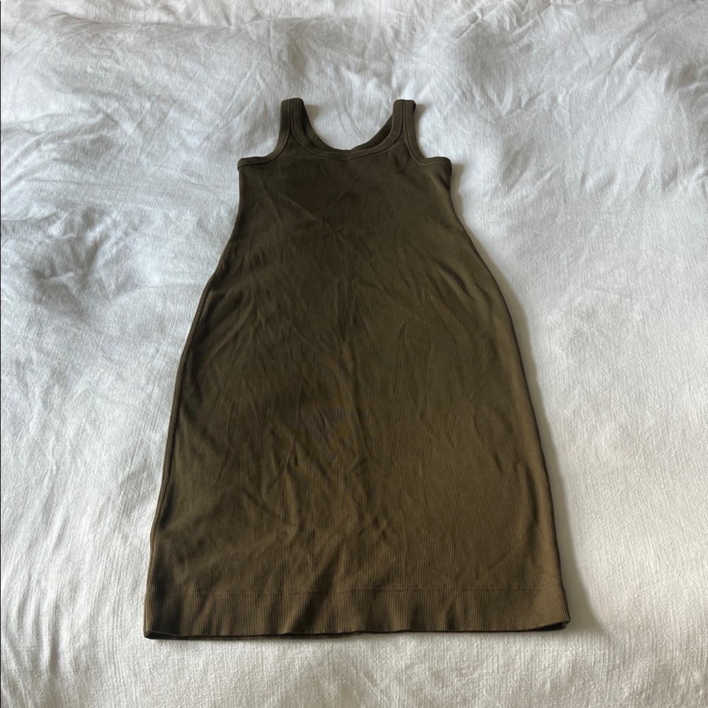 Everlane Olive Green Sleeveless Midi Dress, Size Small